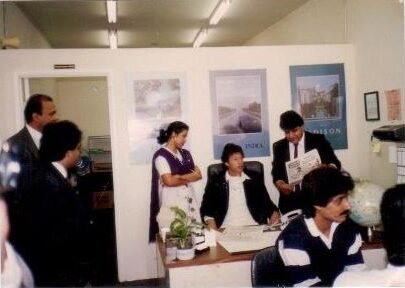 Imran Khan (Prime Minister of Pakistan) visiting Abid Butt's office in Los Angeles with his team in early 1990.